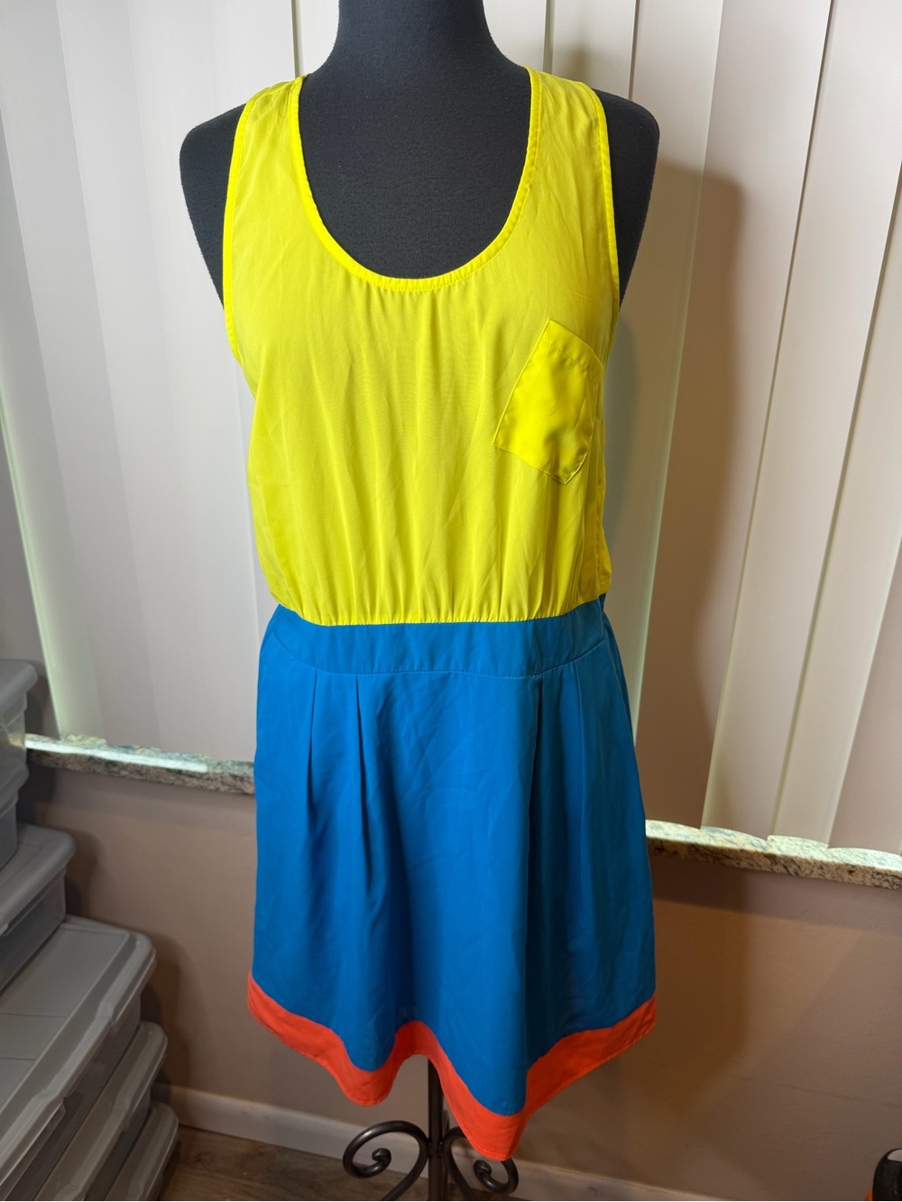 Coveted Colorblock Sleeveless Dress in Yellow, Blue & Orange Size Large